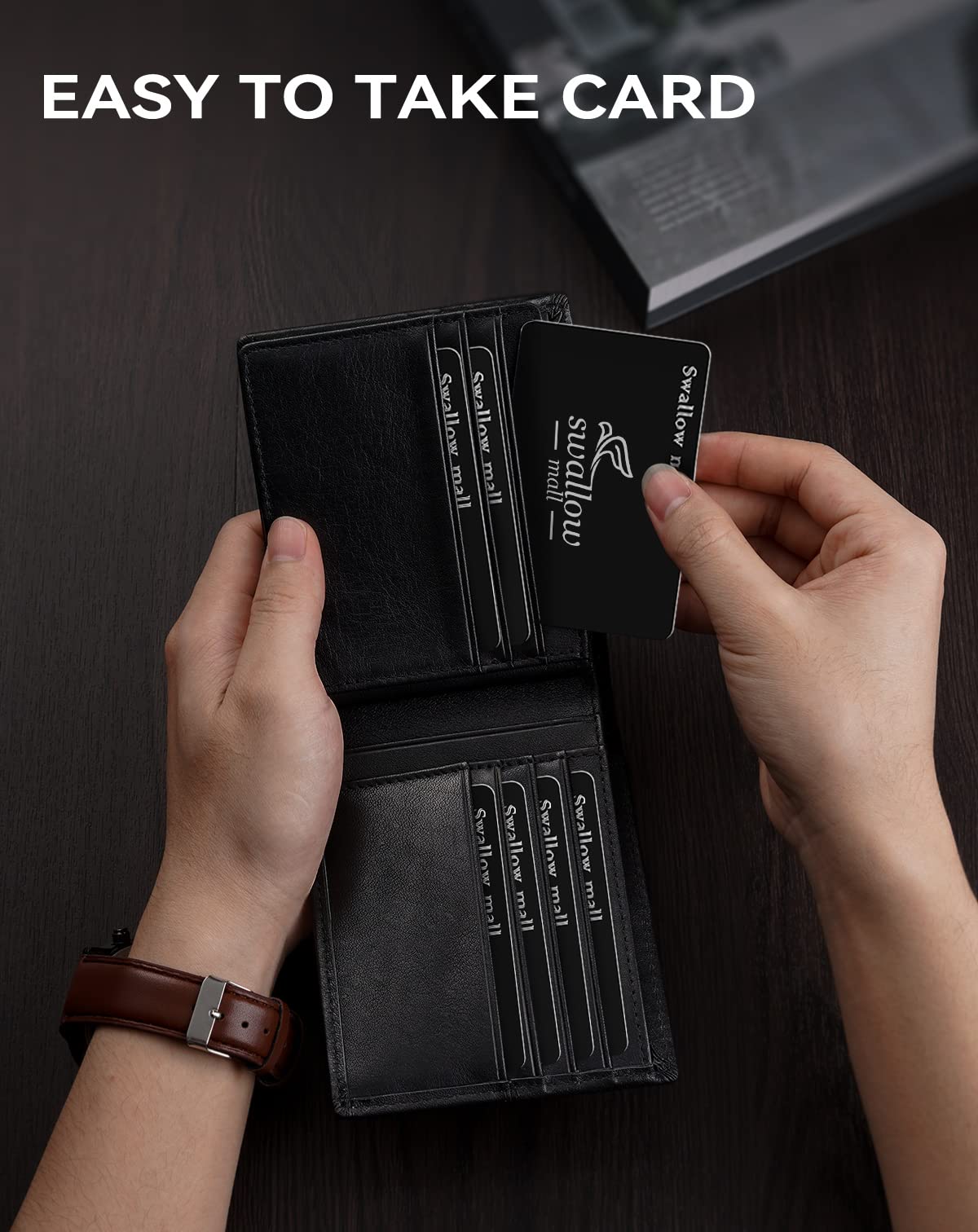 Swallowmall Mens Wallet Rfid Blocking Leather Wallet for Men Bifold Wallets with 1 ID Window 16 Card Slot