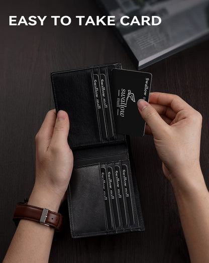 Swallowmall Mens Wallet Rfid Blocking Leather Wallet for Men Bifold Wallets with 1 ID Window 16 Card Slot
