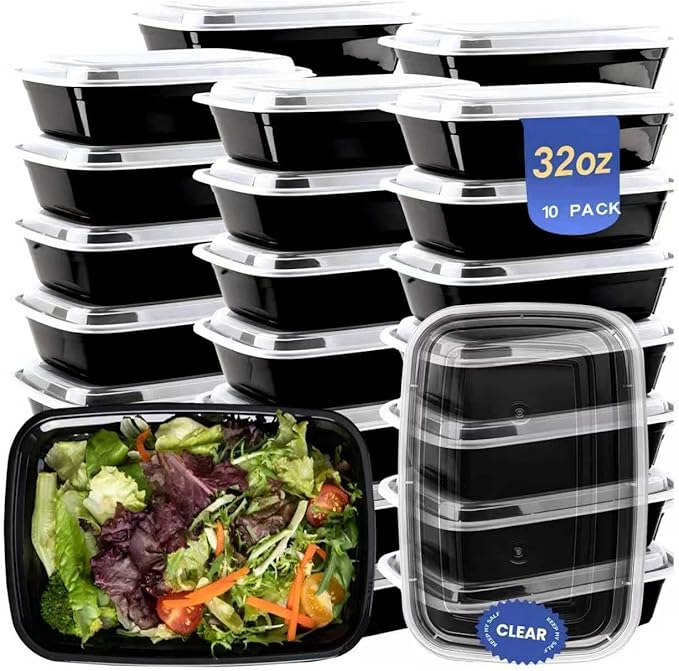 32oz 10 Pack Meal Prep Containers Reusable BPA-Free, Disposable Food Storage