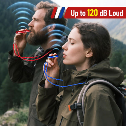 Owldacious Emergency Whistle Set, 120dB Loud Safety Whistles - 6 Pack Dual Size Aluminum Whistles, 3 Paracord Lanyards, 3 Carabiners for Personal Safety, Camping, Hiking, Survival, Marine Rescue