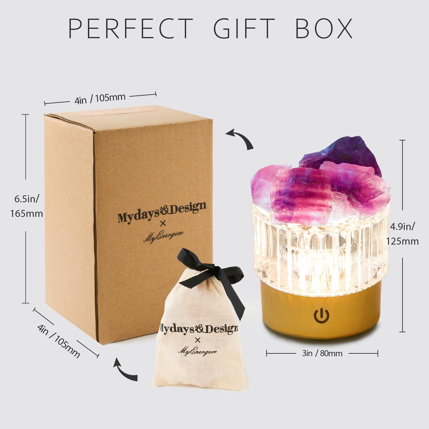 MYDAYS&DESIGN Purple Fluorite Lamp Natural Crystal Lamp, LED Light Dimmer with 3 Levels Cordless, Rocks Lamp Night Light Rechargeable for Room Home Decor Relaxation Ambiance (Purple)