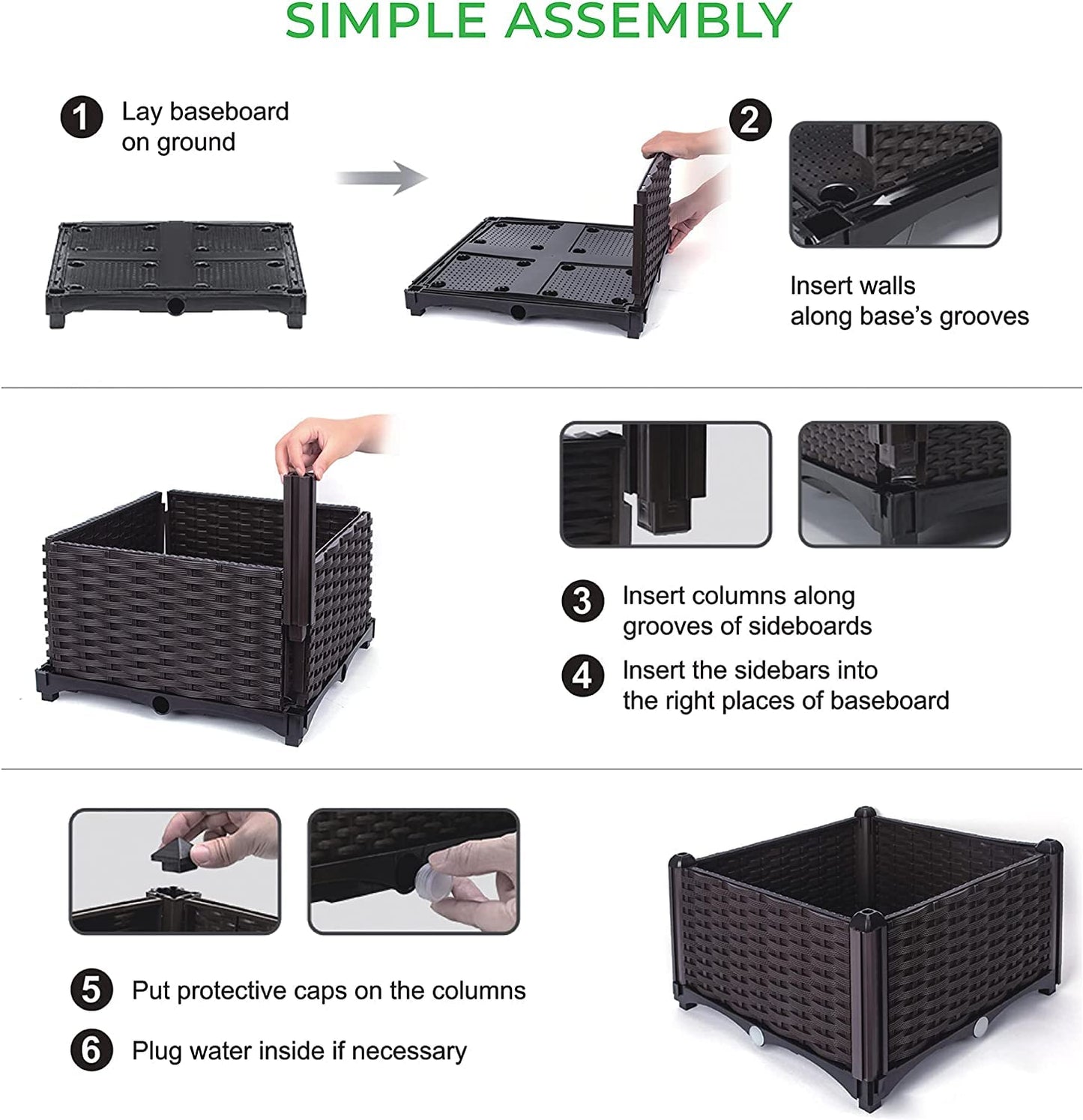 Raised Garden Planter, Resin, Elevated Flower Bed Box Kit for Vegetable, Flower, Herb Gardening | 16" X 18", Wicker Pattern, Brown