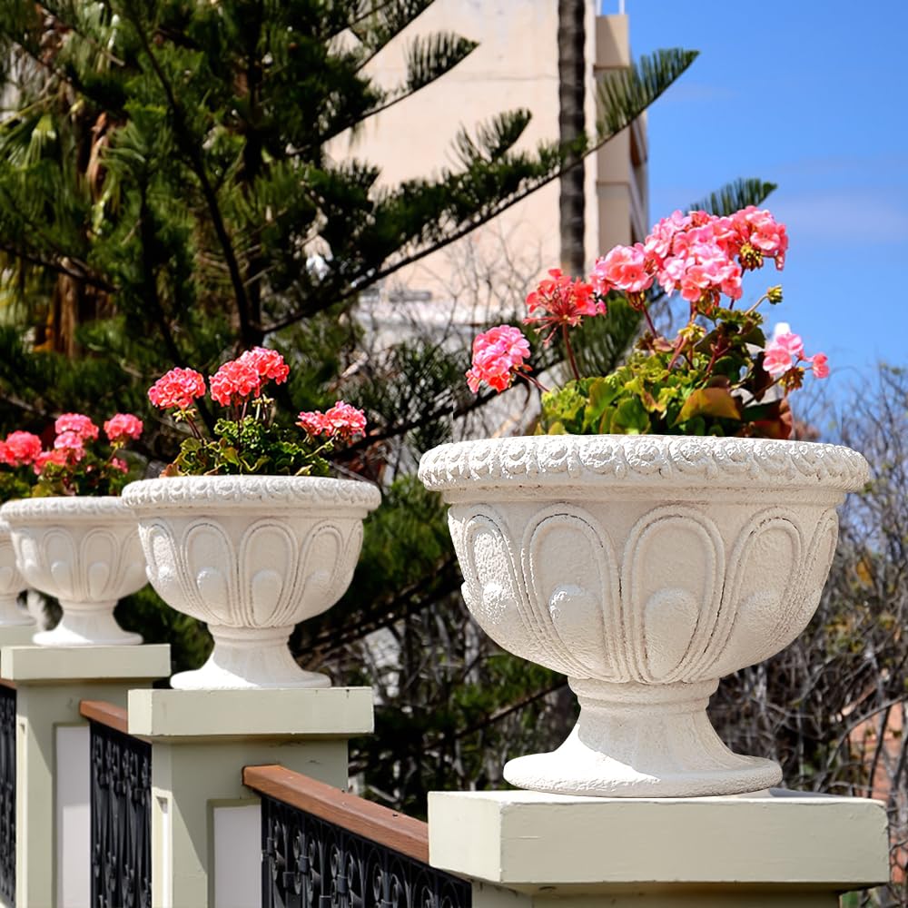 Chambtalie Elegant Outdoor Flowerpot European Style Beige Resin Crafts for Plants Decorative Outdoor Statue Pot Ideal for Yard and Garden Balcony Decor (1424)