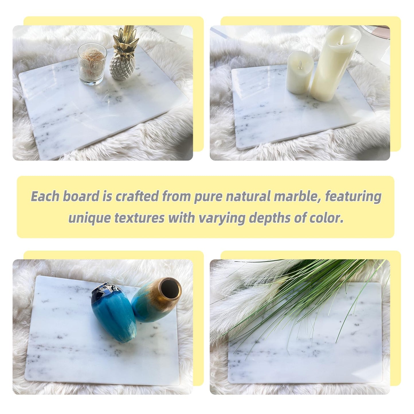 Yew & Tulip 16"x10" White Marble Board with Non-Slip Rubber Feet - Dough Pastry and Cutting Board