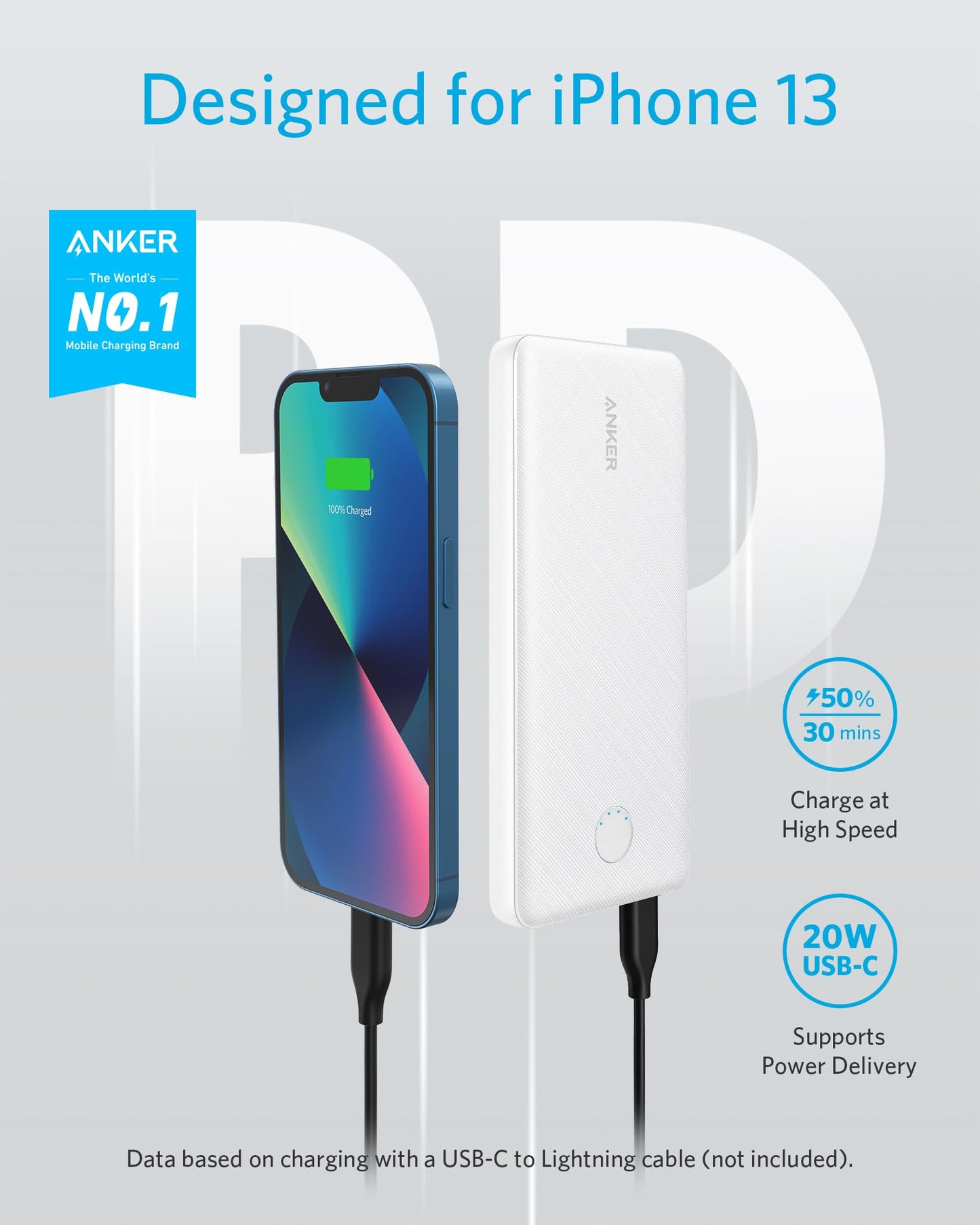 Anker Portable Charger, USB-C Portable Charger 10K with 20W Power Delivery, Power Bank (PowerCore Slim 10K PD) for iPhone 14/13/12 Series, S10, Pixel 4, and More