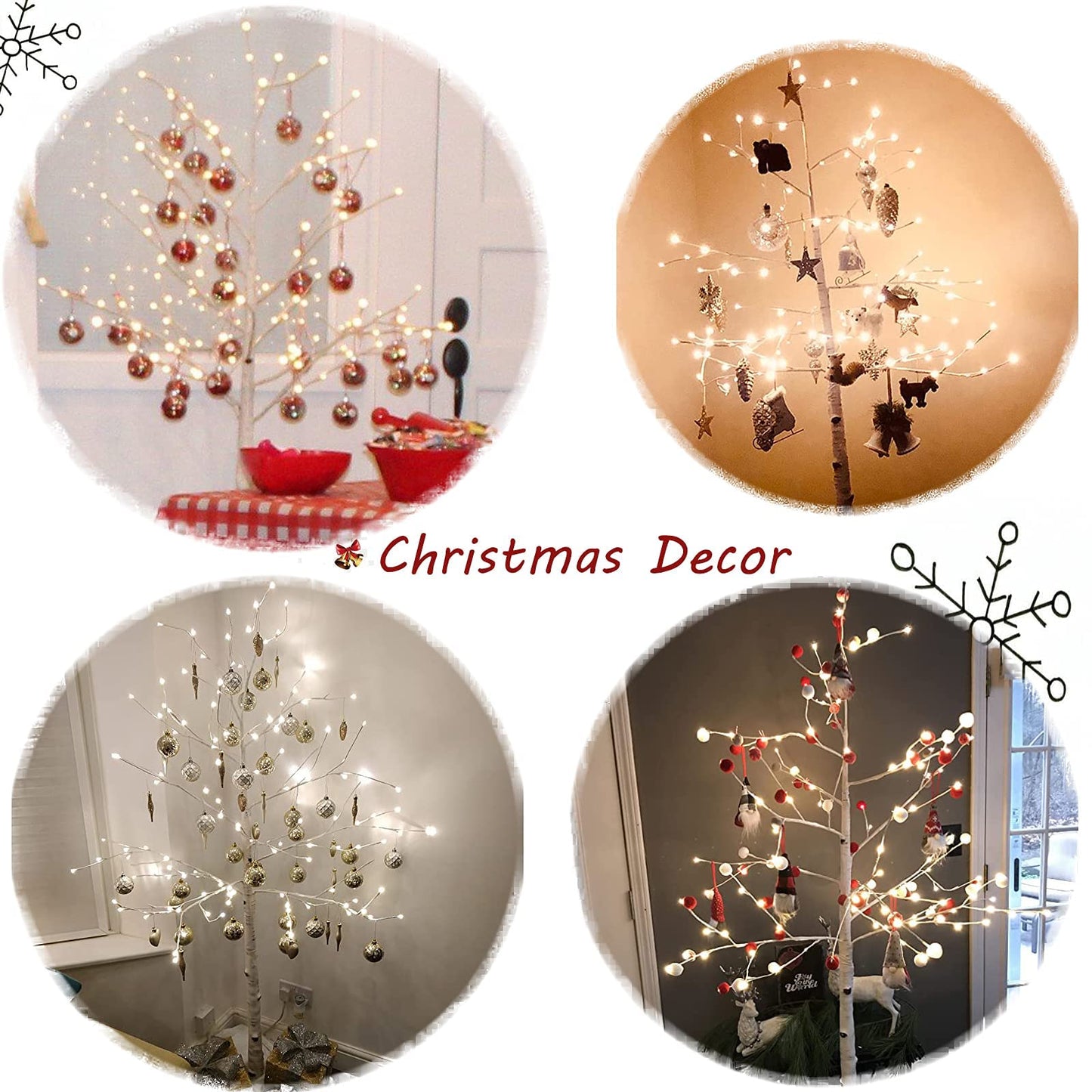 Hairui Lighted Birch Tree Plug in 4FT 72 LED White Twig Tree with Lights for Thanksgiving Christmas Room Decorations Indoor Outdoor