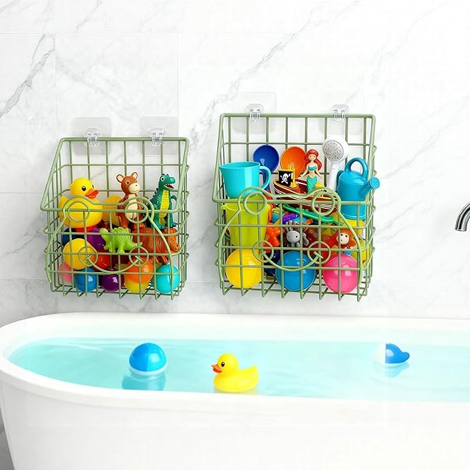 2 PackBath Toy Organizer, Wall Mounted Shower Storage Basket