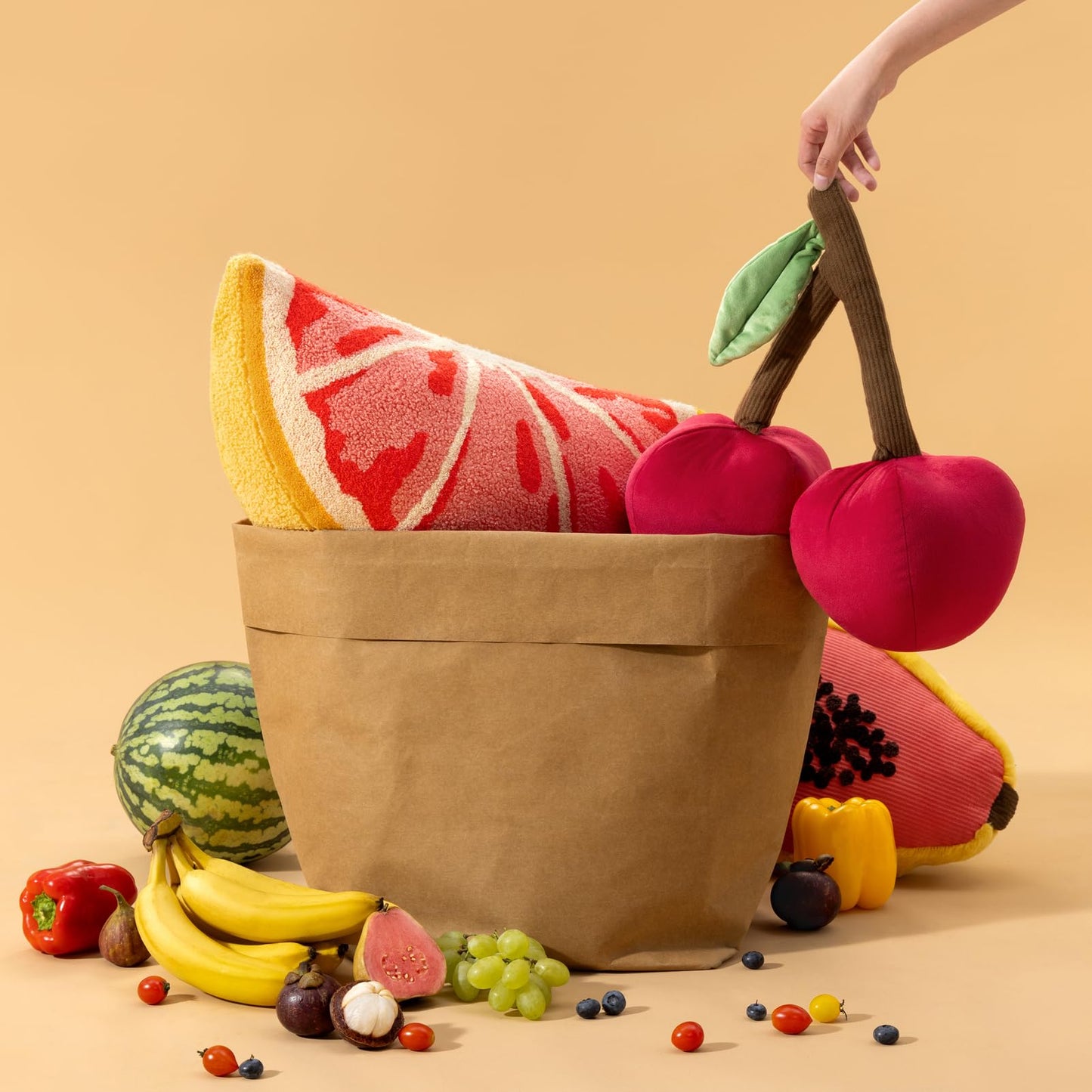 Phantoscope Papaya Shaped Throw Pillow, Fruit Themed Cushion for Couch, Bed and Chair, Pink, 10 x 15 inches