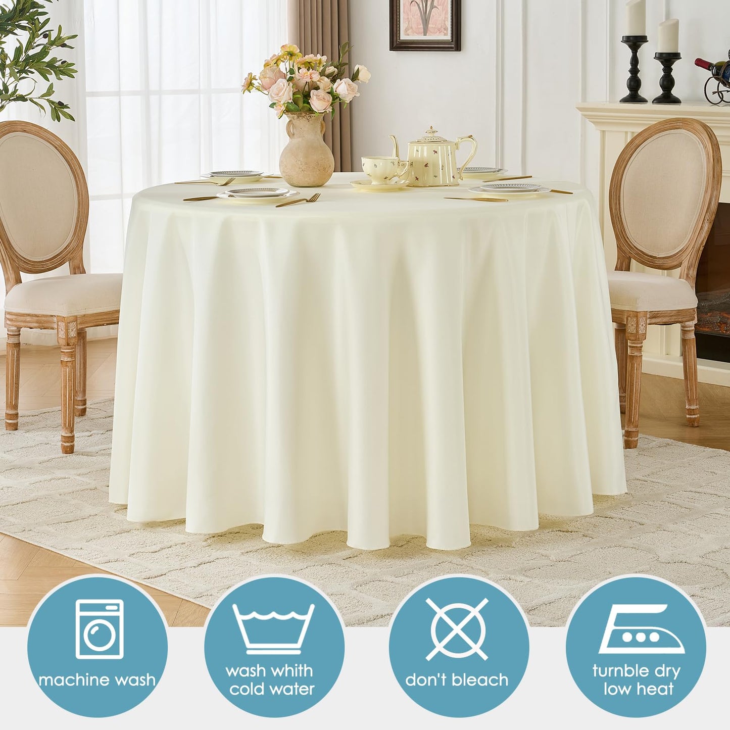 VidaFete Tablecloth 10 Pack 120inch Round Table Cloth Polyester, Stain Wrinkle Resistant Polyester Dining Table Cover for Kitchen Dinning Party Wedding Round Tabletop Buffet Decoration(Ivory)