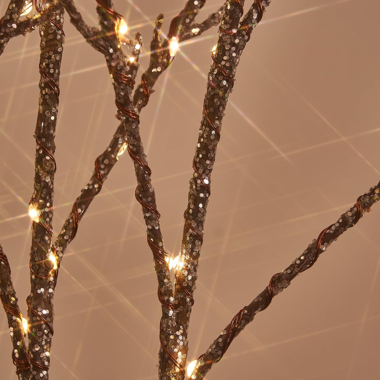 LITBLOOM Lighted Willow Branches Silver Glittered 32IN 120 LED with Timer Battery Operated and USB Plug in, Tree Branch with Fairy Lights for Home Room Christmas Decoration
