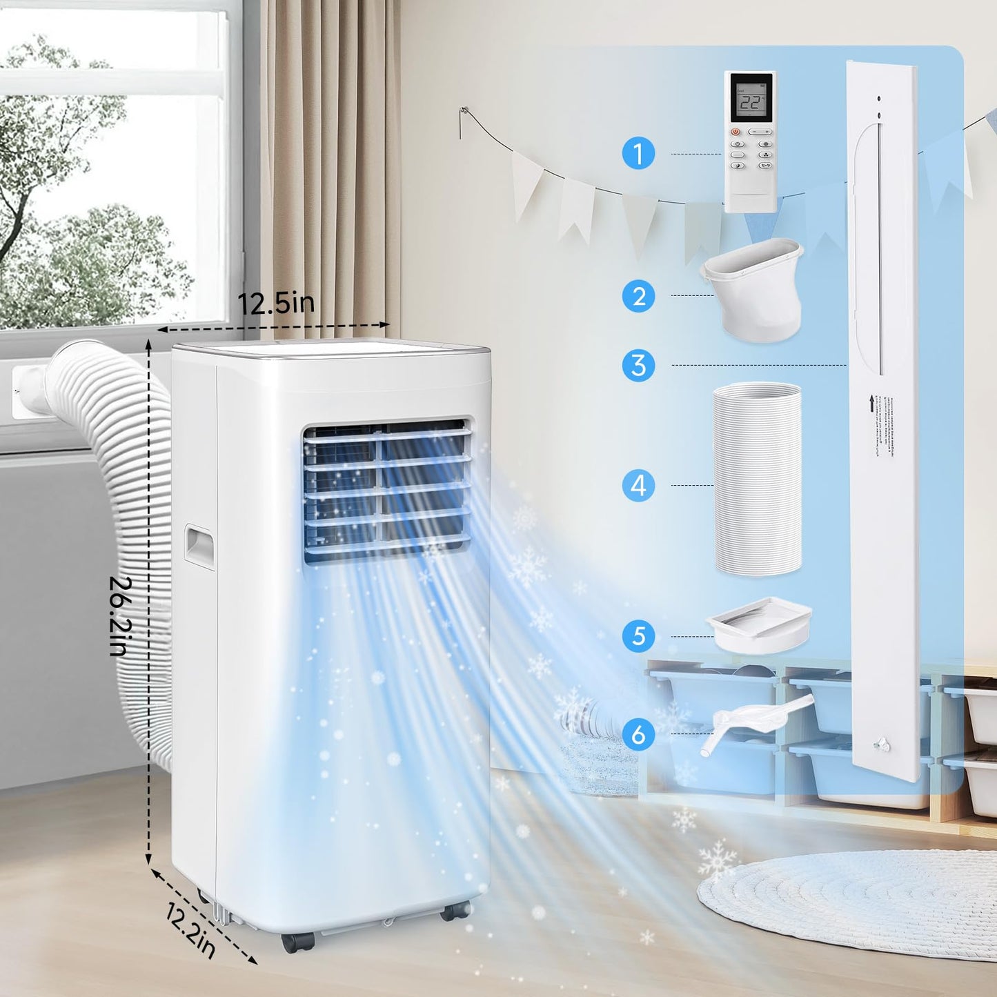Portable Air Conditioners, 3-in-1 8500 BTU Cooling Unit with Fan & Dehumidifier for Room, Quiet Operation, Cools up to 450 sq.ft, Complete Window Installation Kit for Home Office