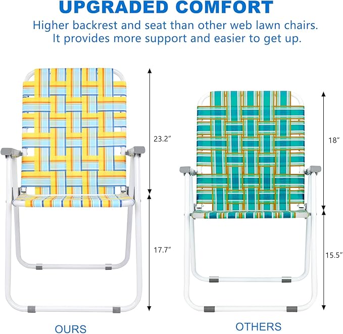 VINGLI Patio Lawn Webbed Folding Chairs Set of 4, Outdoor Beach Chair Portable Dining Chair for Outdoor Yard, Garden (Yellow, Classic)
