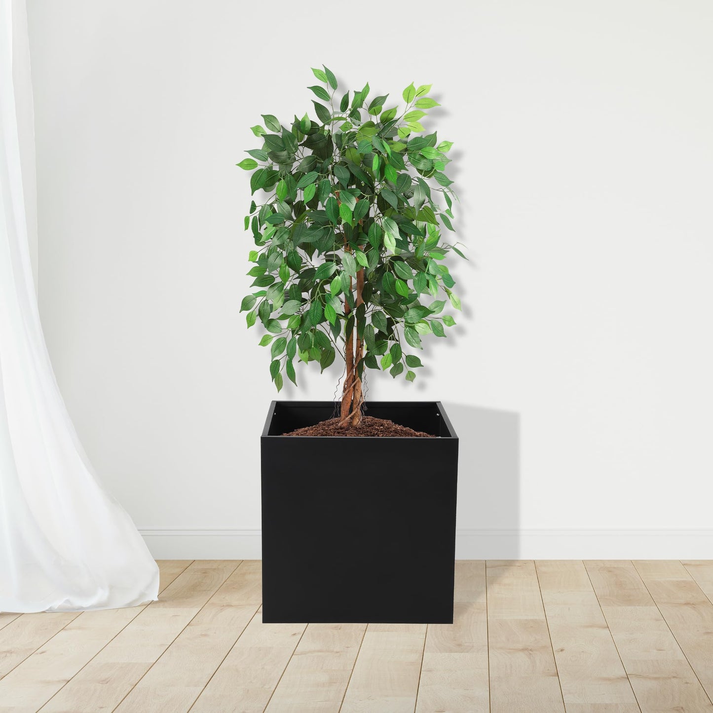 LuyFuitre 26x26x26 inch Metal Planter Box, Large Square Outdoor Planter with Removable Insert Shelf, Black Modern Floor Standing Garden Planter for Patio, Balcony, Backyard