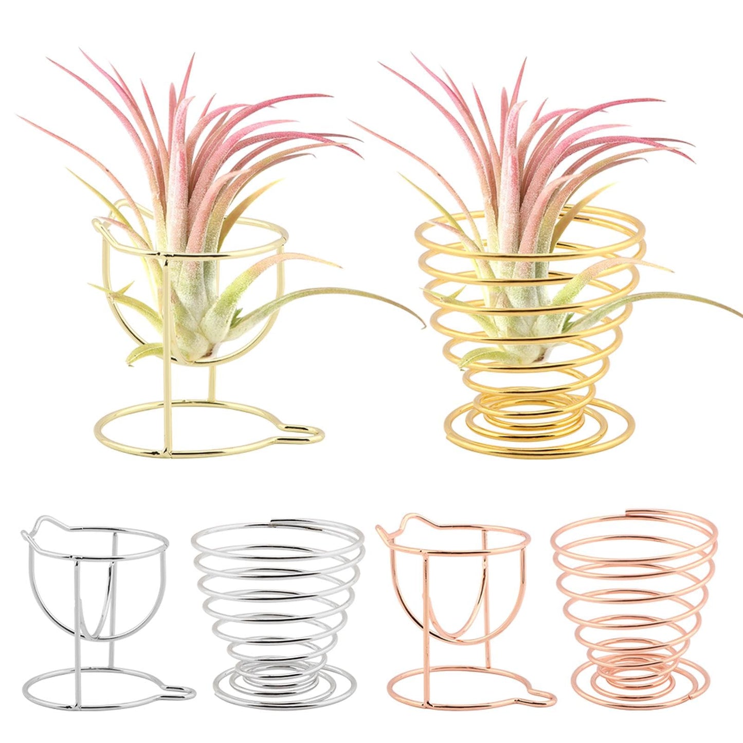 Kakalote 6pcs/pack Air Plant Holders, Geometric Metal Plants Stand Planter Shelves, Airplant Container Tillandsia Holder, Airplants Rack Tabletop Decor for Plant Lovers(cat + spring shape)