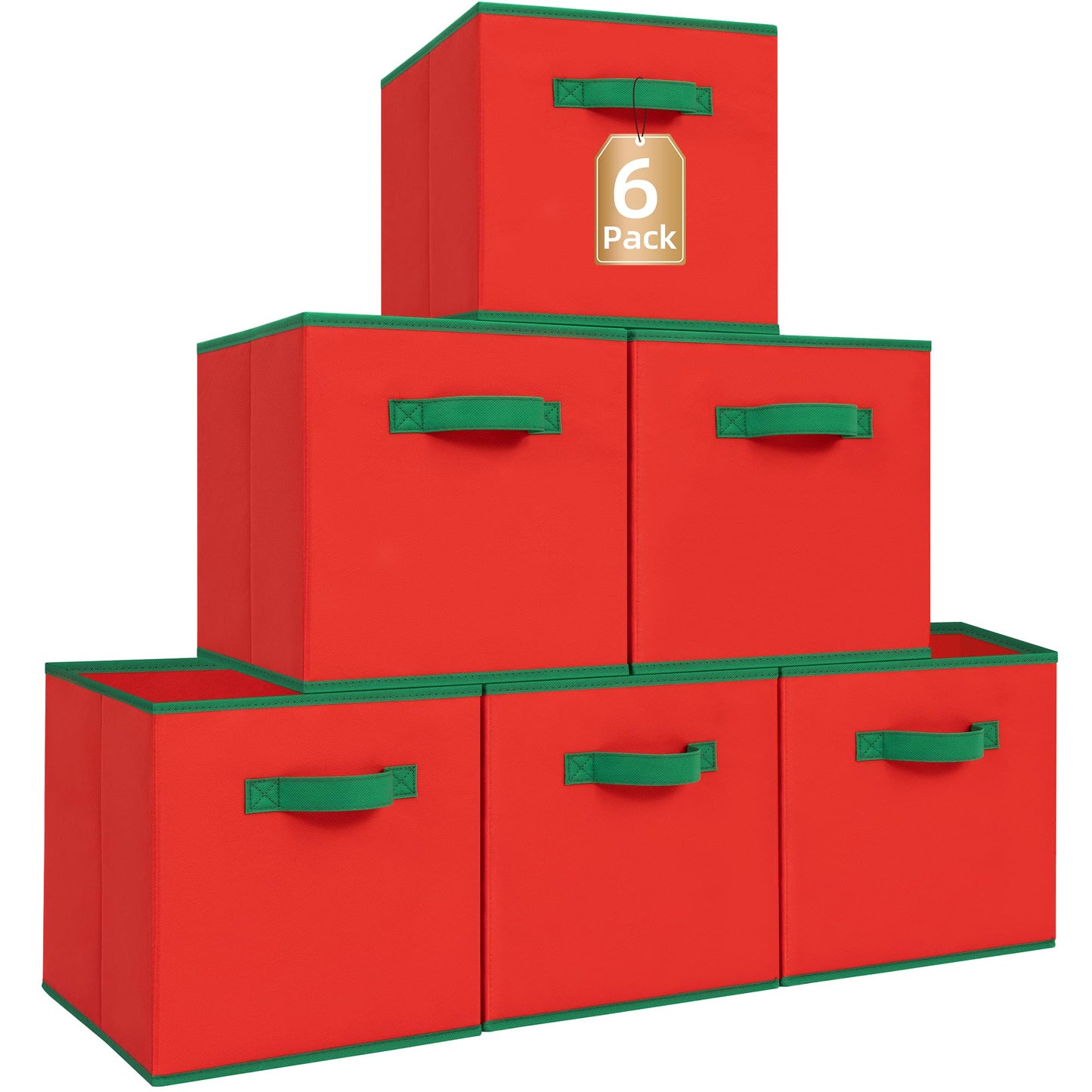 STORAGE MANIAC Storage Cubes, 11 Inch Durable 6 Pack Storage Shelf Basket for Christmas, Fabric Foldable Collapsible Bins with Handles for Organization, Closet, Shelves, Offices, Red