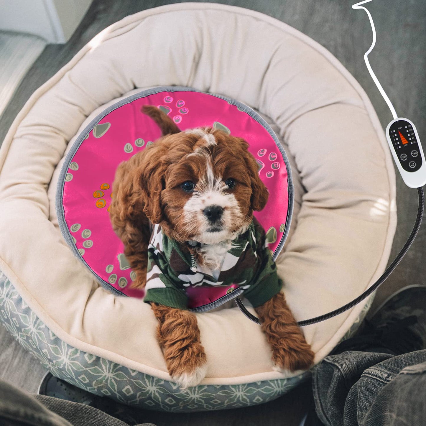 furrybaby Pet Heating Pad, Waterproof Dog Heating Pad Mat for Cat with Durable Anti-Bite Tube Indoor for Puppies Dogs Cats (1 Pack Black, 17 X 17in, Temp Adjustable)