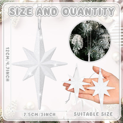 Quzzil 12 Pcs Christmas Bethlehem Star White Ornament 4.72 x 2.95 Inch Star of Bethlehem Christmas Tree Topper Glitter Ornament Plastic Nativity Stars Hanging Decor Accessories