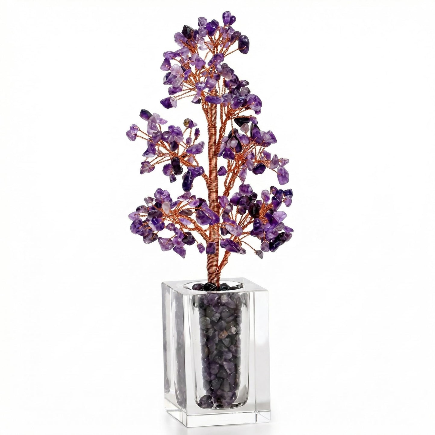 Handmade Natural Amethyst Crystal Money Tree | Healing Crystal Bonsai Tree for Positive Energy, Good Luck, Wealth | Home Office Bedroom Desk Decor, Meditation Spiritual Gift, 24cm (Medium)