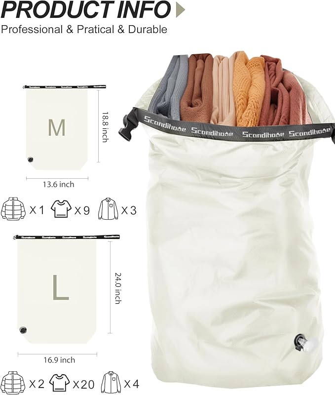 Travel Laundry Bag, Pump Free Vacuum Storage Bag Reusable Compression Dirty
