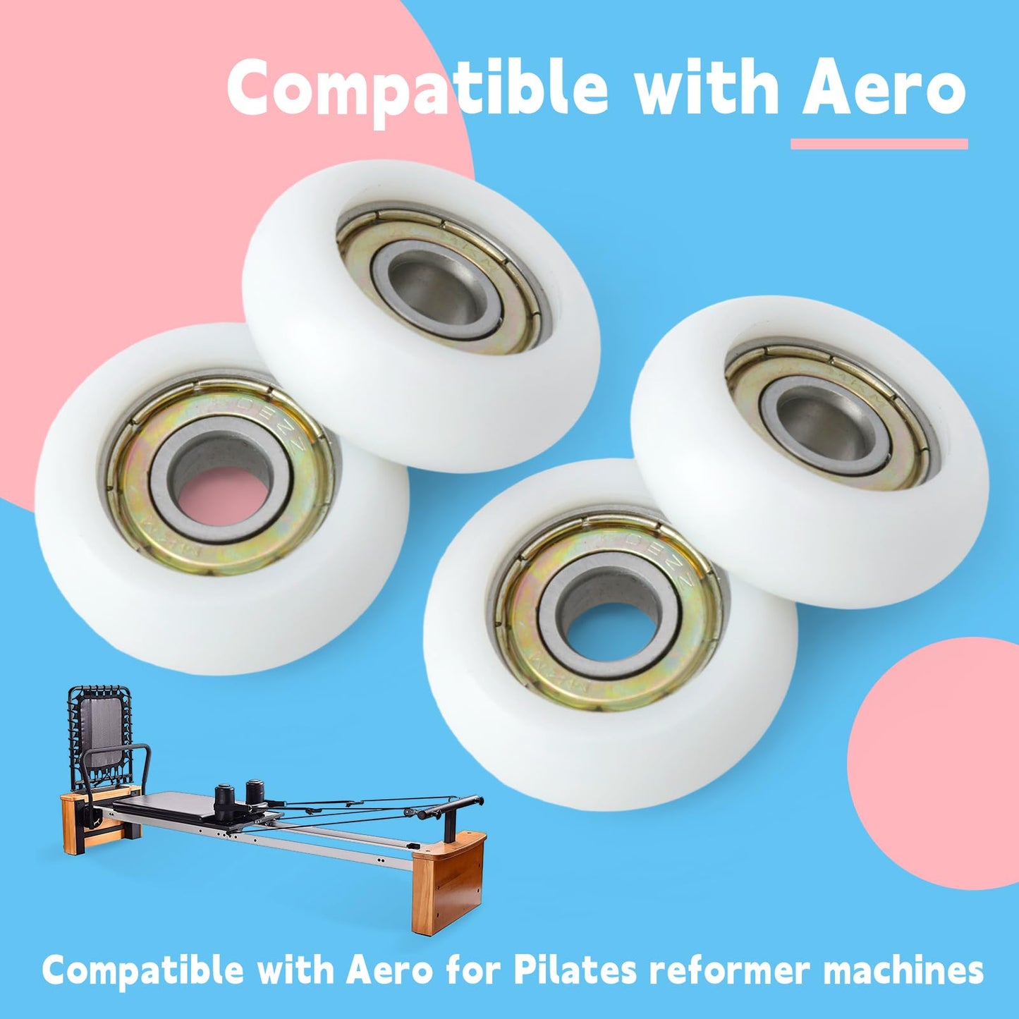 GLOXTED 4Pcs Replacement Roller Wheels Compatible with Aero for Pilates Reformer Machine, Smooth and Quiet Glide, 8mm Shaft Diameter Roller Wheel, White