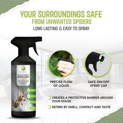 EcoWidow Spider Repellent Spray - Natural Peppermint Oil Insect & Cobweb Remover for Home, Humane Formula, 500ml