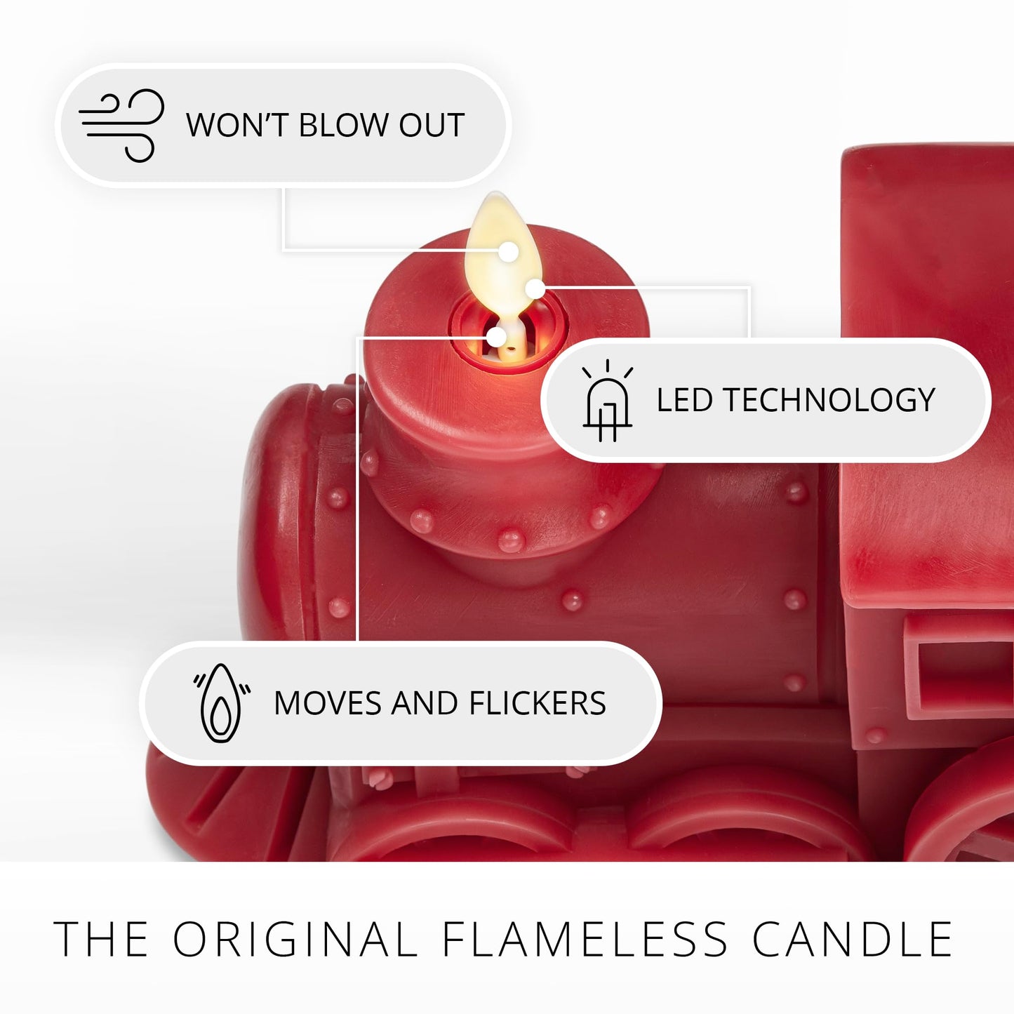 Luminara - Flameless Holiday LED Candle Battery Operated Moving Flame - Red Train - Pack of 1-7.3x5.5x5.5 - Auto Timer Built-in 5-Hour Timer Candle