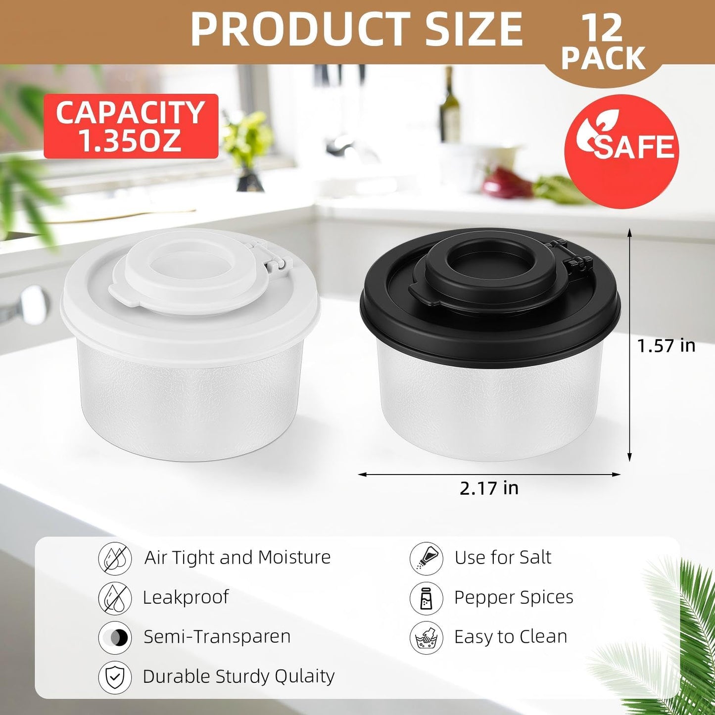 Acellegic 12 Pack Mini Salt and Pepper Shakers Moisture Proof Set Lids Plastic Airtight Dispenser for Camping Picnic Outdoors Kitchen Lunch Boxes Travel Spice(Black,White)
