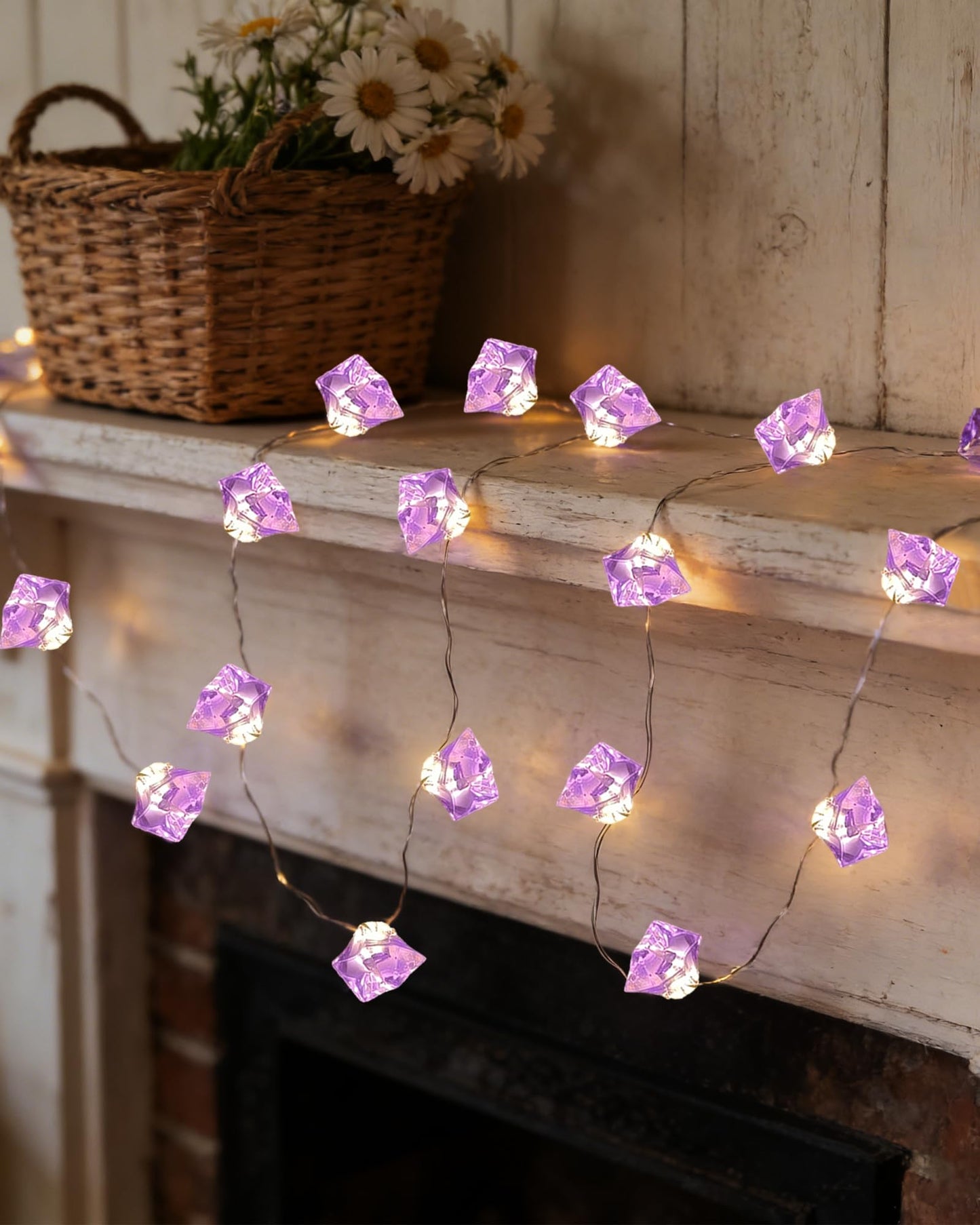 Myhimx Amethyst Crystal String Lights Battery Operated 17Ft 50 LED Purple String Lights with Timer, Fairy Decorative Light for Bedroom Indoor Garden Patio Wedding Party Fireplace Christmas Decor