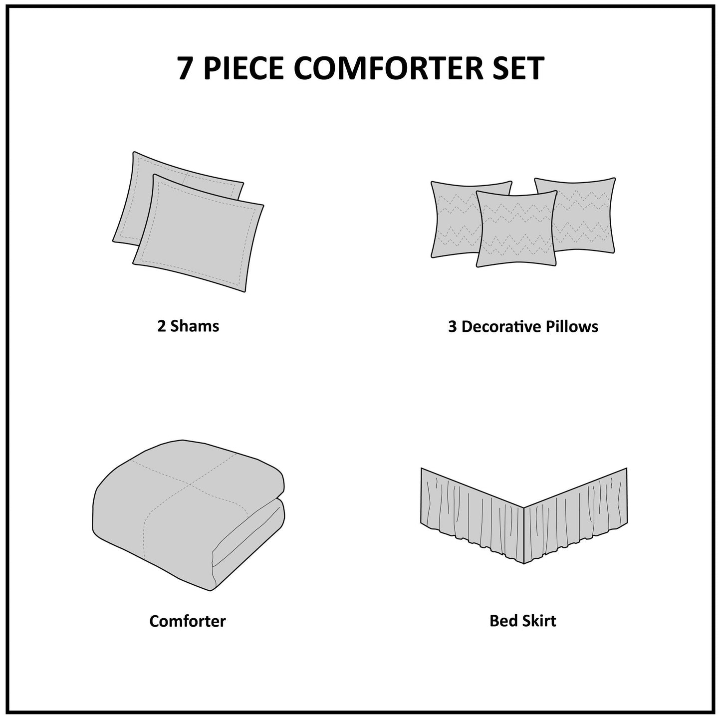 Madison Park Cozy Comforter Set Casual Modern Design All Season, Matching Bed Skirt, Decorative Pillows, Queen(90"x90"), Blue Grey, 7 Piece (MP10-1636)