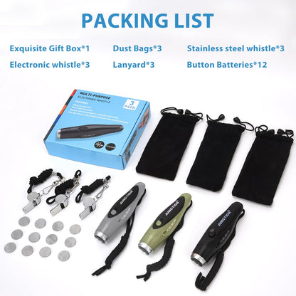 Xflyee Electronic Whistle 3 Pack, 3 Tones High Volume Handheld Electronic Whistles Electric Whistle with Lanyard Outdoor Sport Whistle for Coaches, Referees, Teacher, P.E (Black+Army Green+Gray)