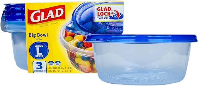 Glad GladWare Big Bowl Food Storage Containers, Large Round Bowl Holds 48