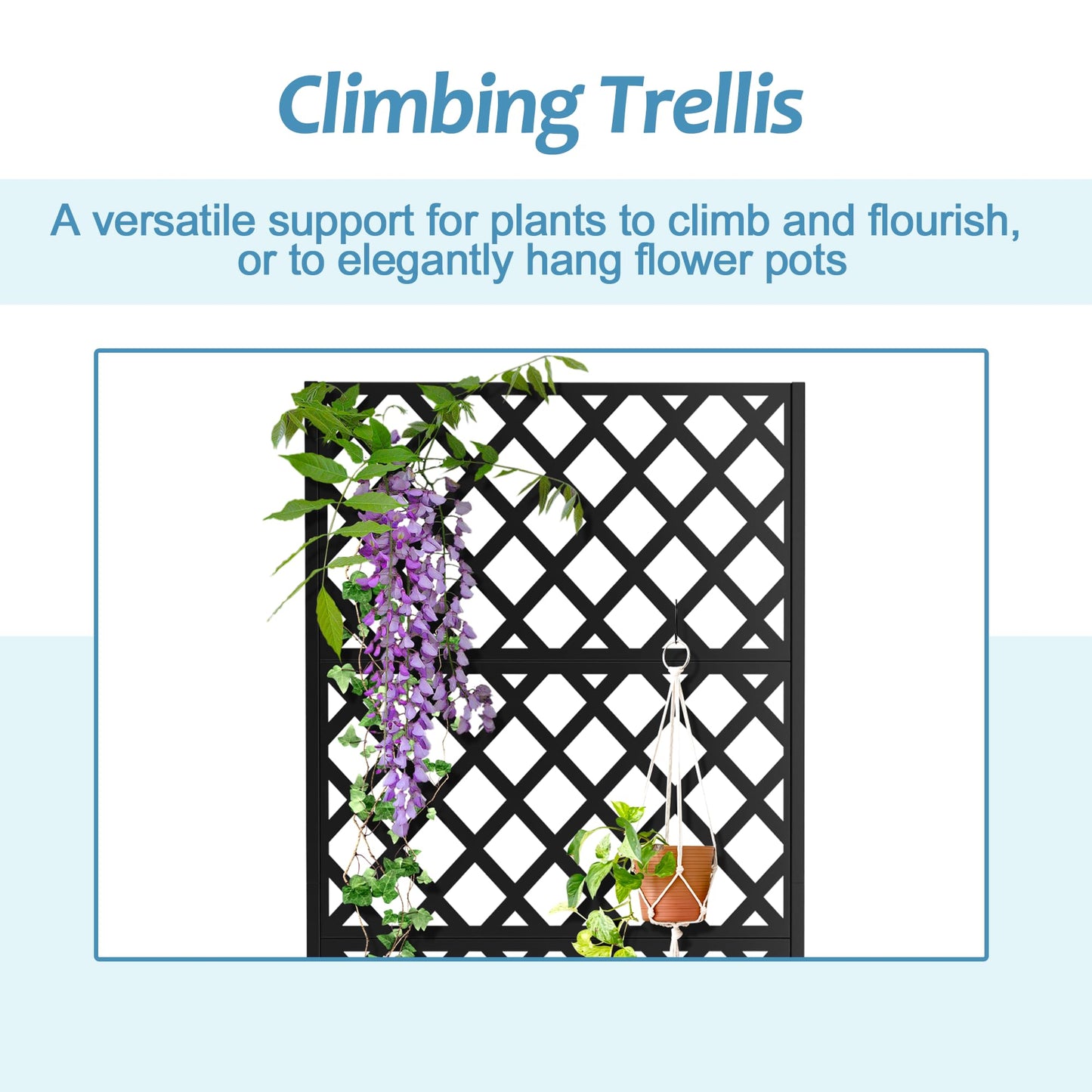 TUYOHW Metal Planter Box with Trellis, Raised Garden Bed with Privacy Screen, Outdoor Planter Box for Climbing Plants, Vine Support Flower Bed with Drainage Holes for Garden, Patio, Balcony