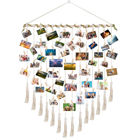 Hanging Photo Display boho bedroom decor teenage girl room decor Birthday Gifts for Grandma gift for mom Grandma’s Gifts - from Daughter, Granddaughter and Grandson - Mom Grandmothers Photo Holder，with 30 Wood Clips, 35" L x 30'' W