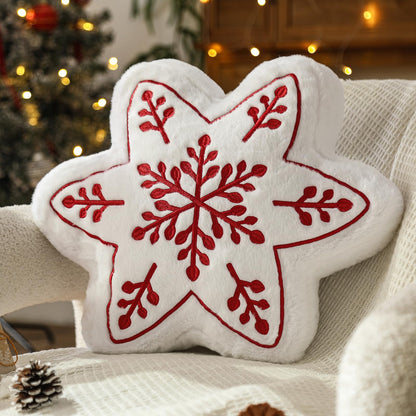 YRXRUS Christmas Snow Pillows, Snow Shaped Pillow, Small Cute Red Snowflake Pillow for Gifts, Christmas Decorations Throw Pillows for Party, Her, Kids, Girls Xmas Home Decor 13.5x13.5 Inches