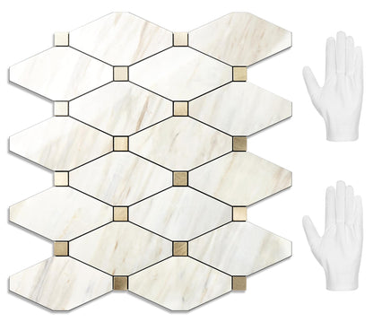 STICKGOO 10 Sheets Peel and Stick Backsplash, Polished Eurasia Biege Marble Look Kitchen Backsplash, Glossy Waterproof Stick on Backsplash for Kitchen Wall, Bathroom
