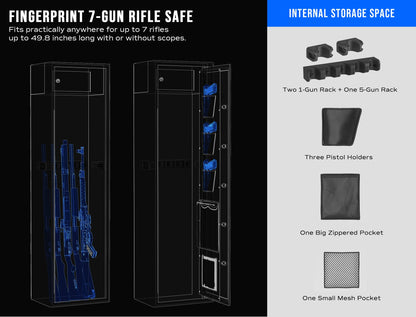 RPNB Large Biometric Rifle Safe,7-Gun Electronic Gun Security Cabinet,Quick Access Fingerprint Long Metal Rifle Gun Security Cabinet with 3 Spoke Safe Handle,Door Organizer,Separate Pistol/Ammo Area