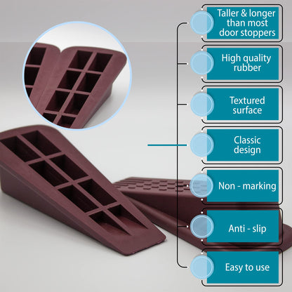 Door Wedge Stopper - 6 Pack (Maroon) - Classic Style - Rubber - Floor Mount - Doorstop