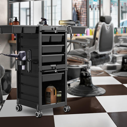 TASALON Lockable Salon Trolley, 6-Drawer Rolling Beauty Cart with Tool Holders, Mobile Hair Stylist Station with Locking Doors & Wheels, Black