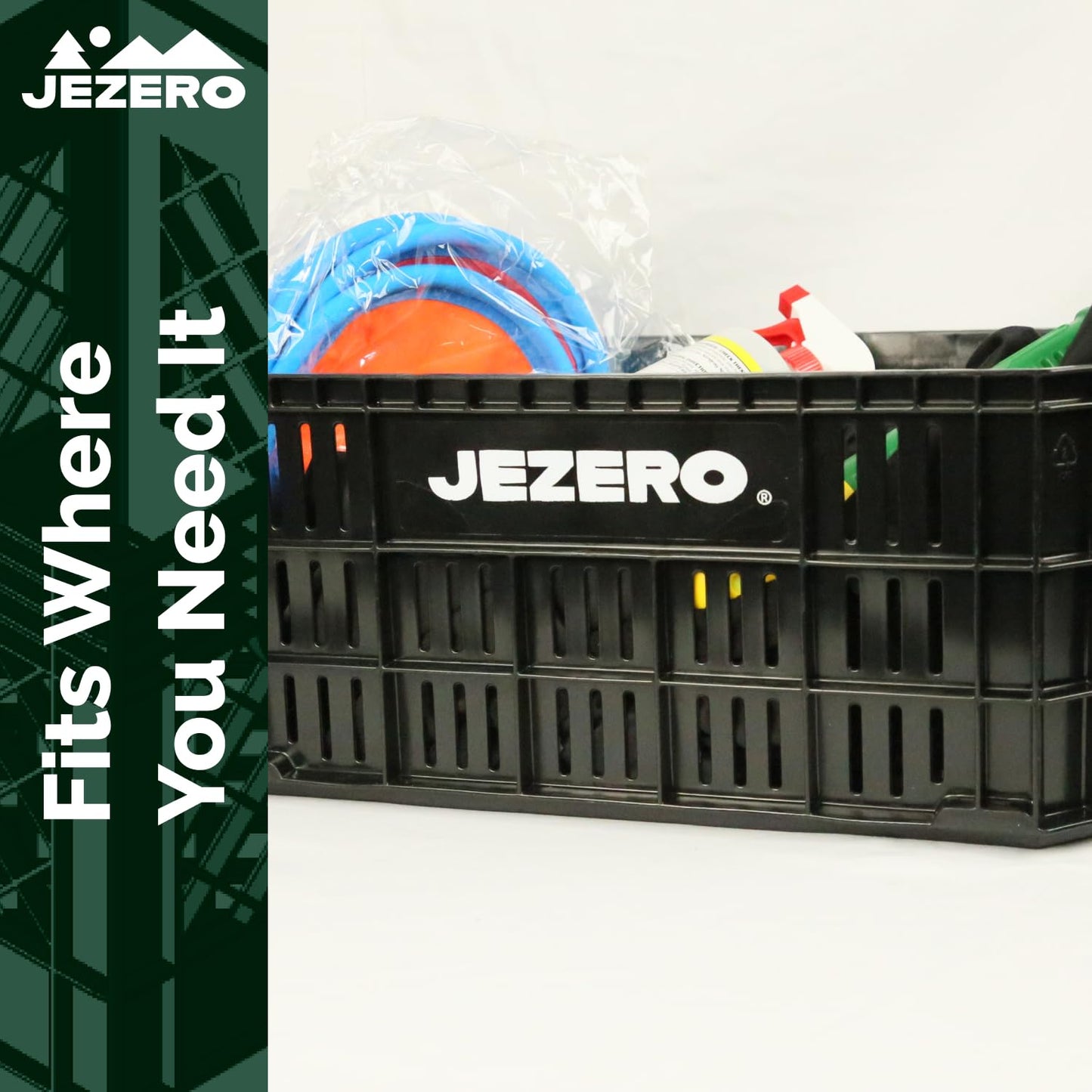JEZERO Black 6-Pack Harvest Storage Crate – Stackable Plastic Tote Box for Fruit & Vegetables, Kitchen, Pantry, Closet, Car & Outdoor Use | Open Utility Bin, 20" x 12" x8"