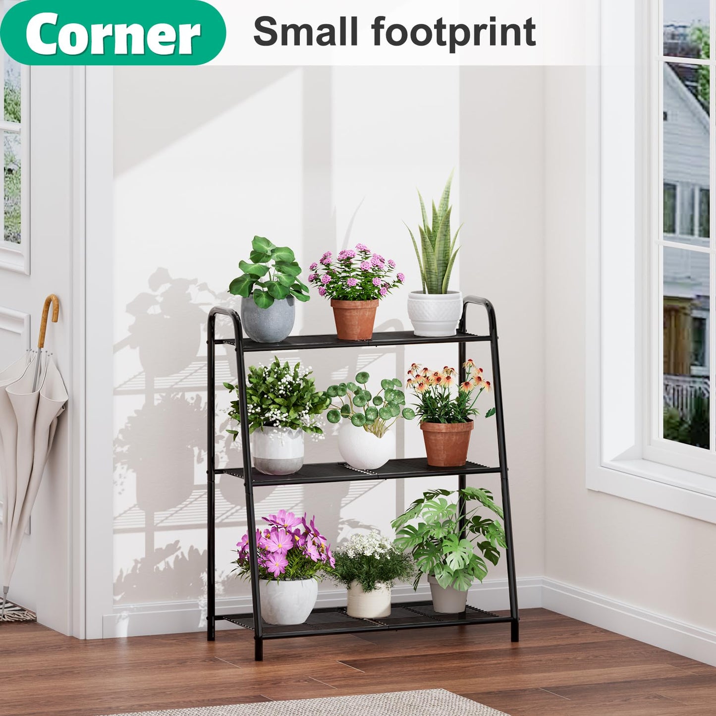 Plant Stand Indoor, Outdoor Tiered Plant Stand, Corner/Metal/Black Plant Shelf