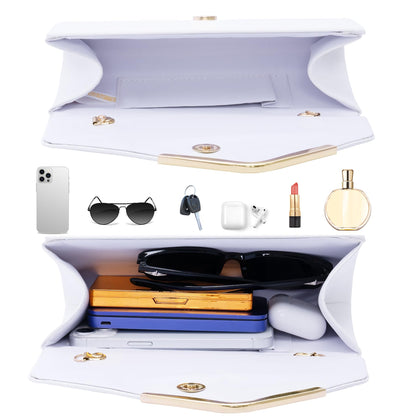 Larcenciel Women's Clutches, Leather White Clutch Bags for Women w/Detachable Chain, Envelope Evening Handbag, Minimalist Cross Body Shoulder Bag Purses Wallet for Women Bridal Prom Party Wedding