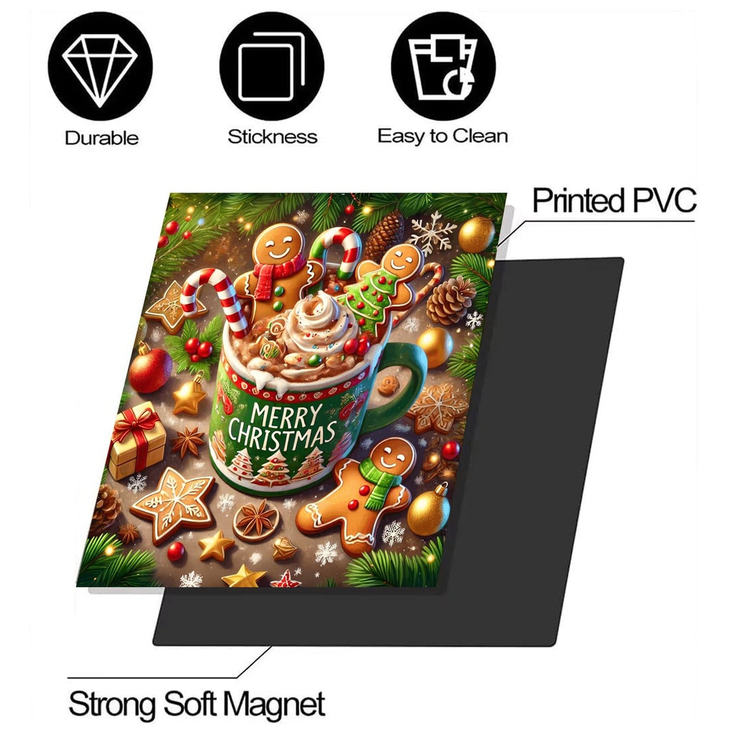 BVBOX Christmas Dishwasher Magnet Cover 23"x26", Reusable Magnetic Refrigerator Covers, Dishwasher Magnets Decorative Cover Fridge Door Skin Panel Stickers (Gingerbread Man Cocoa)