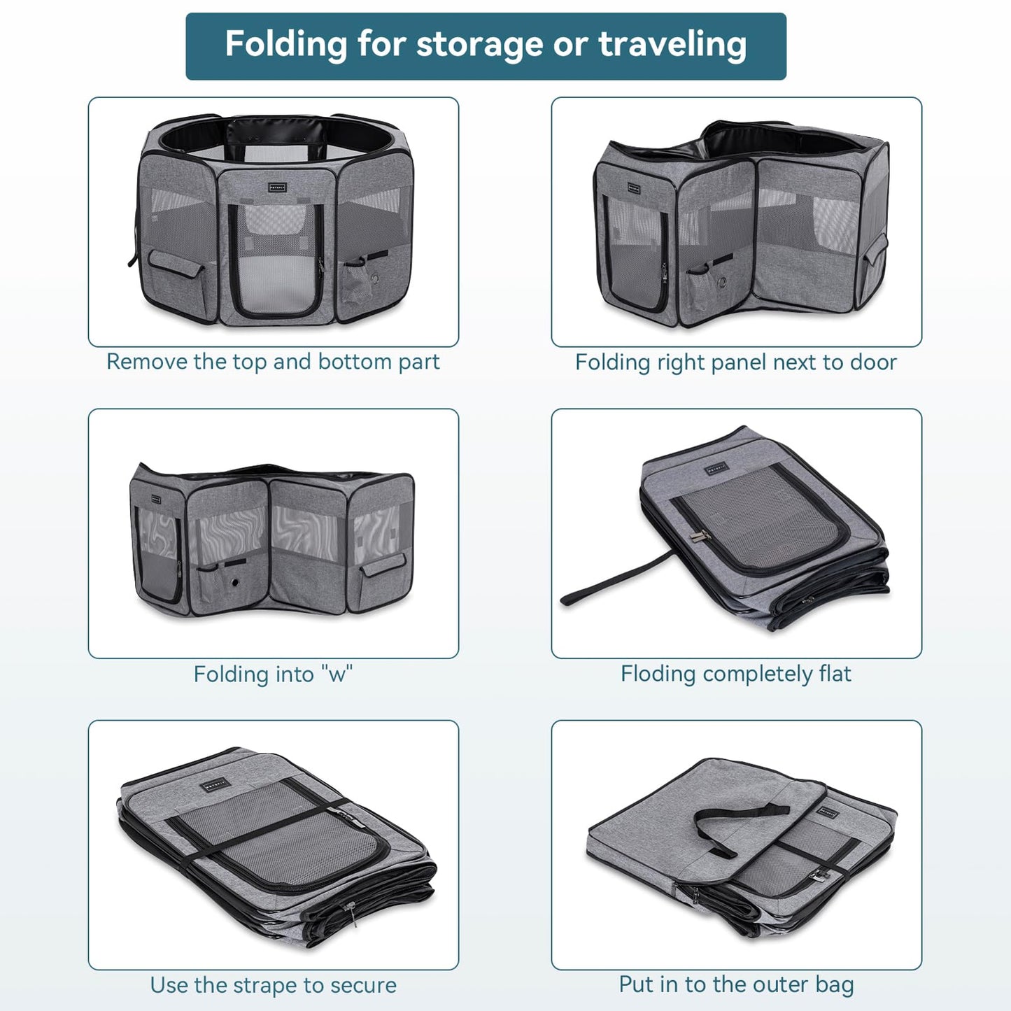 Petsfit Portable Dog Playpen for for Large Dogs/Cat/Rabbit/Chick, with Water Bottle Holder and Carrying Case, for Travel/Indoor/Outdoor Use, Large (45.5"x45.5"x28.5")