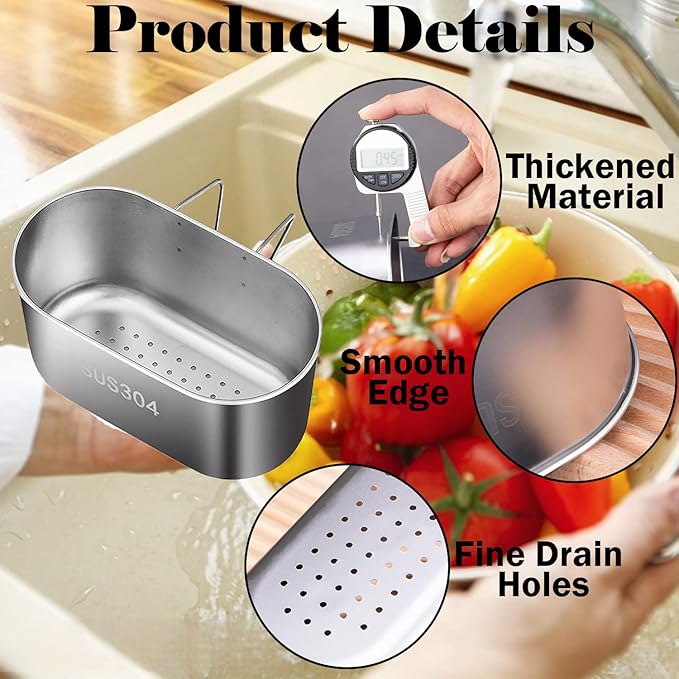 Stainless Steel Sink Drain Strainer Basket, Kitchen Sink Food Waste Filter and