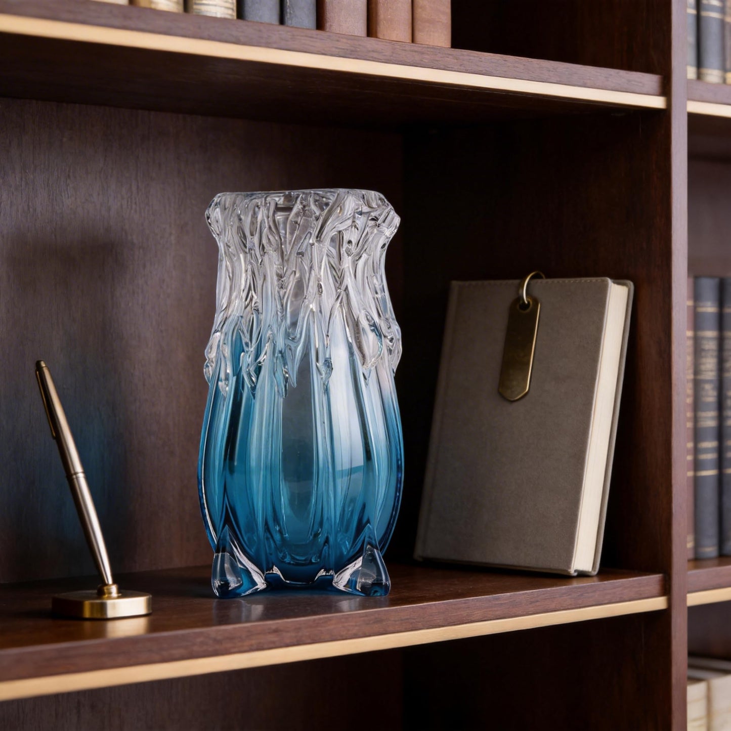 Hand-Blown Glass vase, Modern Art Blue Glass Decorative vase, Uniquely Ocean-Inspired Design, Perfect as a Centerpiece for Dining Tables, Living Rooms, Coffee Tables