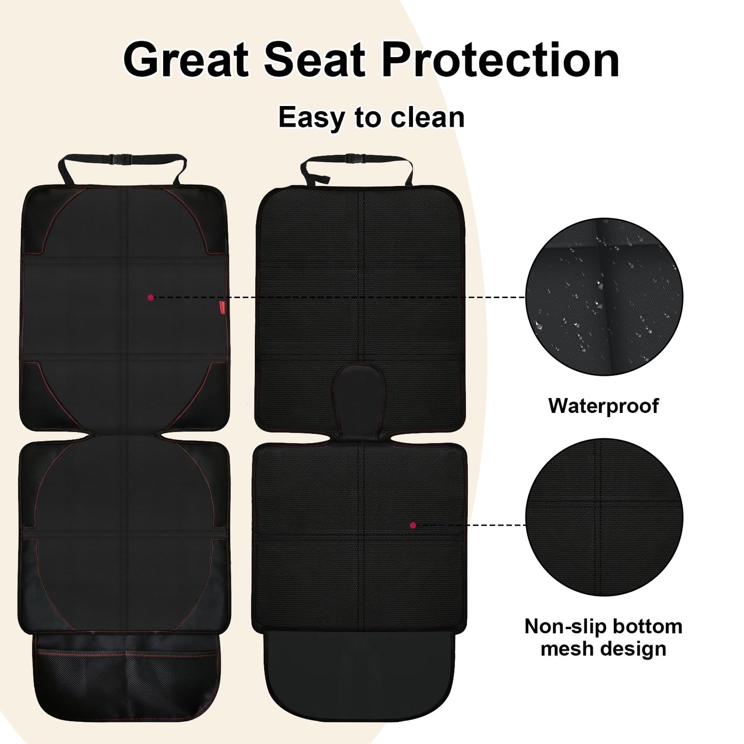 MORROLS Car Seat Protectors For Child Car Seats,1 Pack Waterproof Leather Seats Protectors With Non-Slip Bottom Large Mesh Pockets Leather And Fabric Car Seats For SUV, Sedan, Trunk