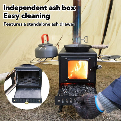 Huskfirm Wood Burning Stove,Tent Stove for Heating,Folding Portable Wood Stove for Tent,Cooking,Courtyard,Camping Stove include Chimney Pipes and Spark Arrestor, Black-LOGO