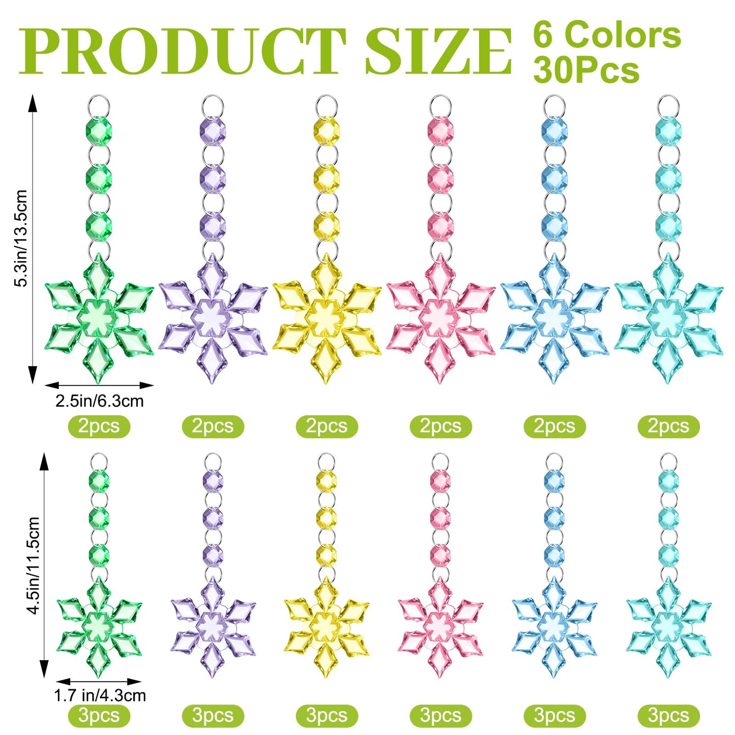 Simgoing 30 Pcs Christmas Pastel Crystal Snowflake Ornaments for Tree, Hanging Crystal Acrylic Snowflake Decoration Pendants for Winter Wonderland, Home Decor Holiday Party Supplies Favor Celebration