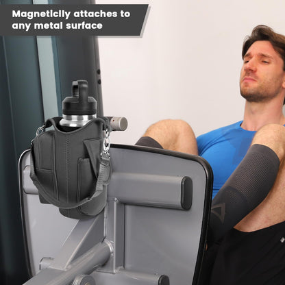 icolor Magnetic Gym Bag Water Bottle Carrier Holder with Phone Pockets & Shoulder Strap Small Gym Bag 5 Built-in Magnets Gym Accessories Organizer Magnetic Bottle Pouch for Men Women (Gray)