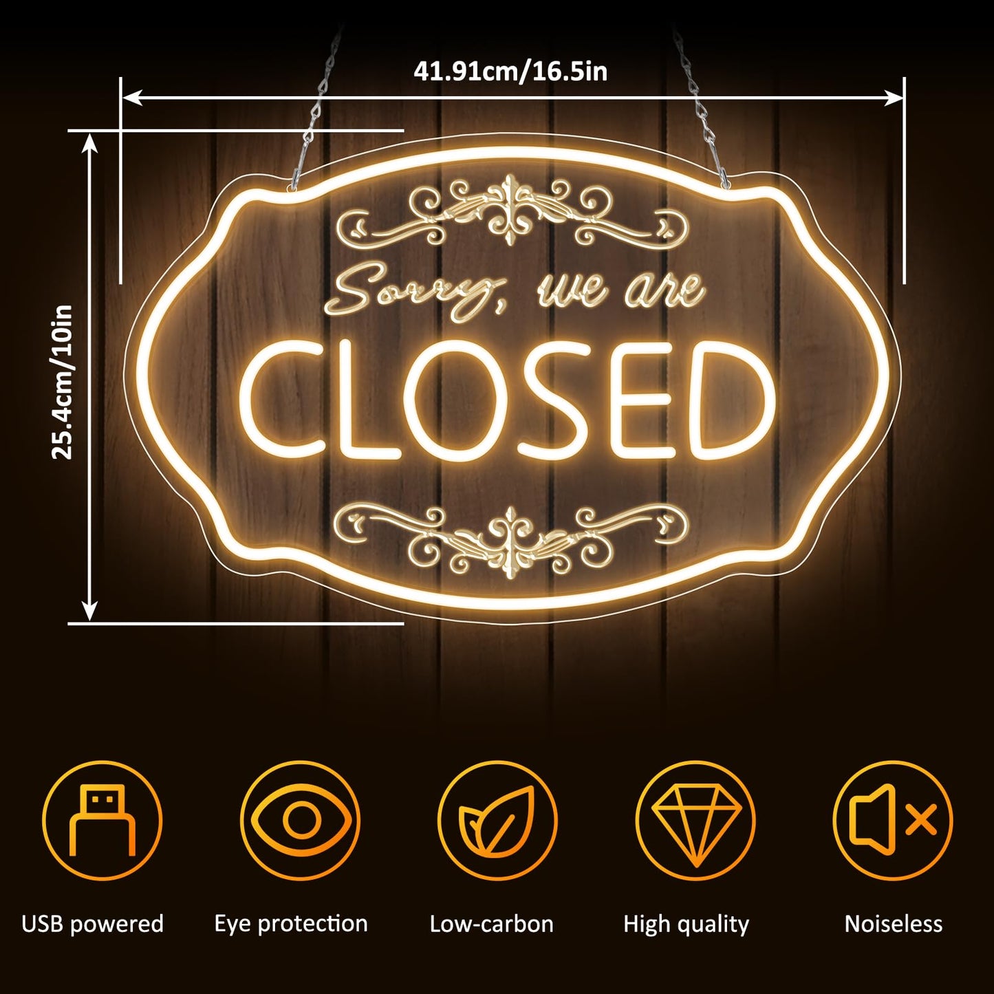 LED Neon Closed Sign for Business, 16.5x10'' Sorry We’re Closed Signs, Warm White Adjustable Brightness Neon Lights for Party, Bar, Salon, Stores, Hotel, Wall Decor, Clubs, office, Hotels